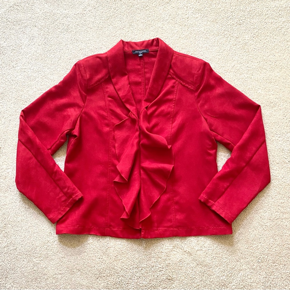 Vintage Red Ruffled Notations Blazer